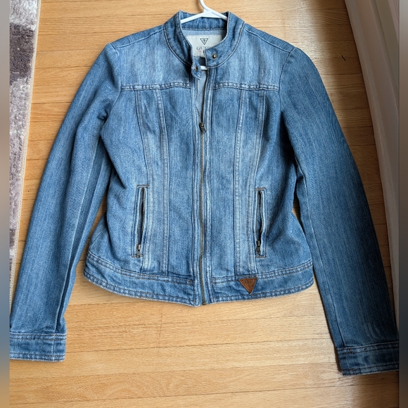 Guess Jackets & Blazers - Guess Jeans Y2K Zip-Front Denim Moto Jacket - Medium Wash Size Small